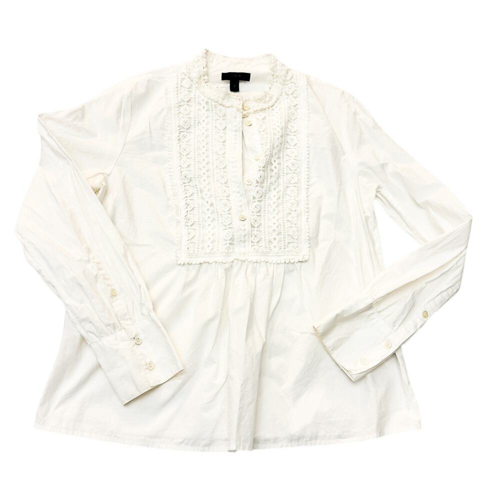 J. Crew White Bohemia Crewel Lace Long Sleeve White Button Down Size 6